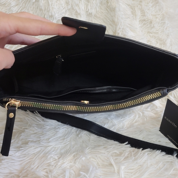 Nanette Lepore® Black,White & Gray Double Section Logo Crossbody with St… - Picture 3 of 6